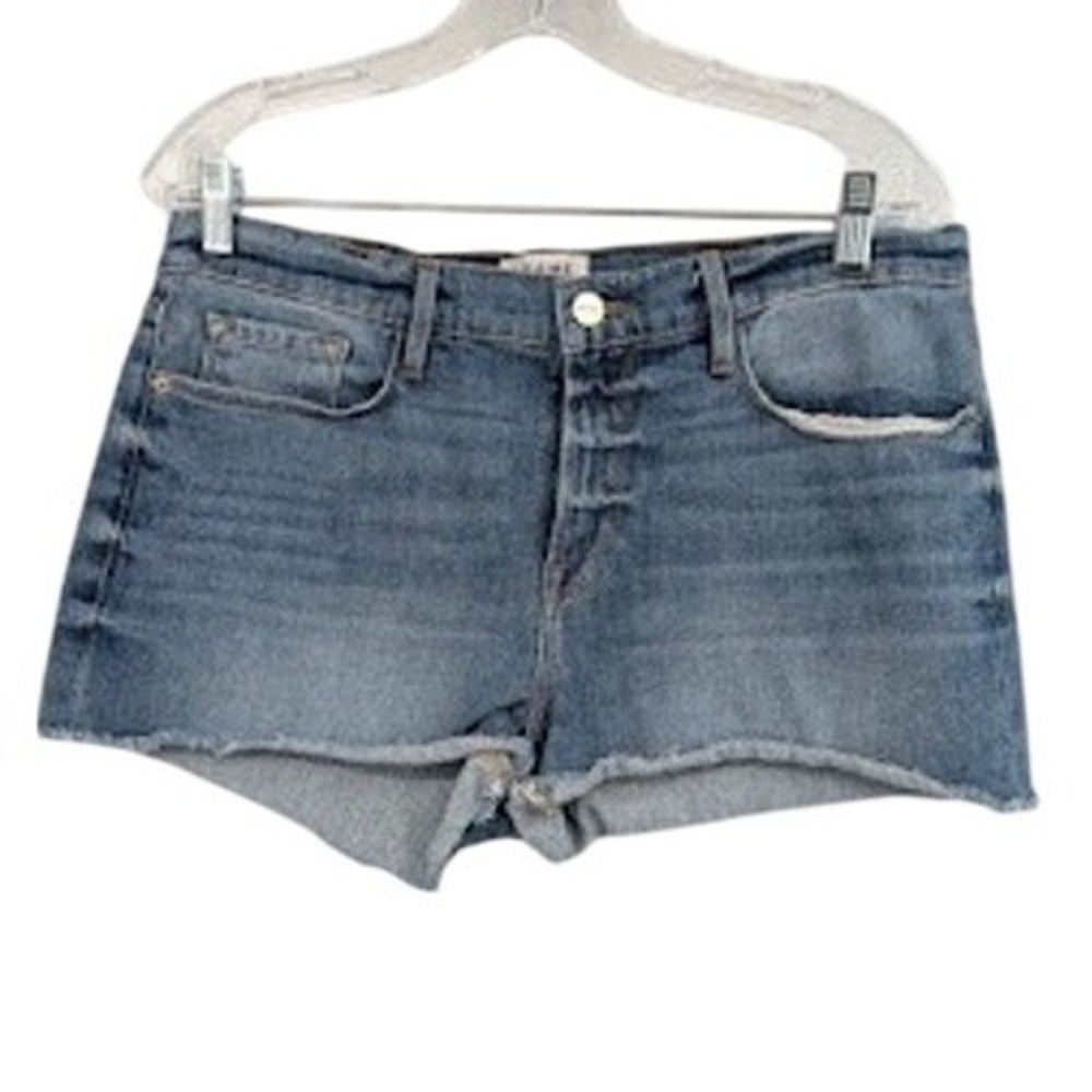 Frame Le Cutoff Women's Blue Stretch Denim Jean shorts raw hem sz 31